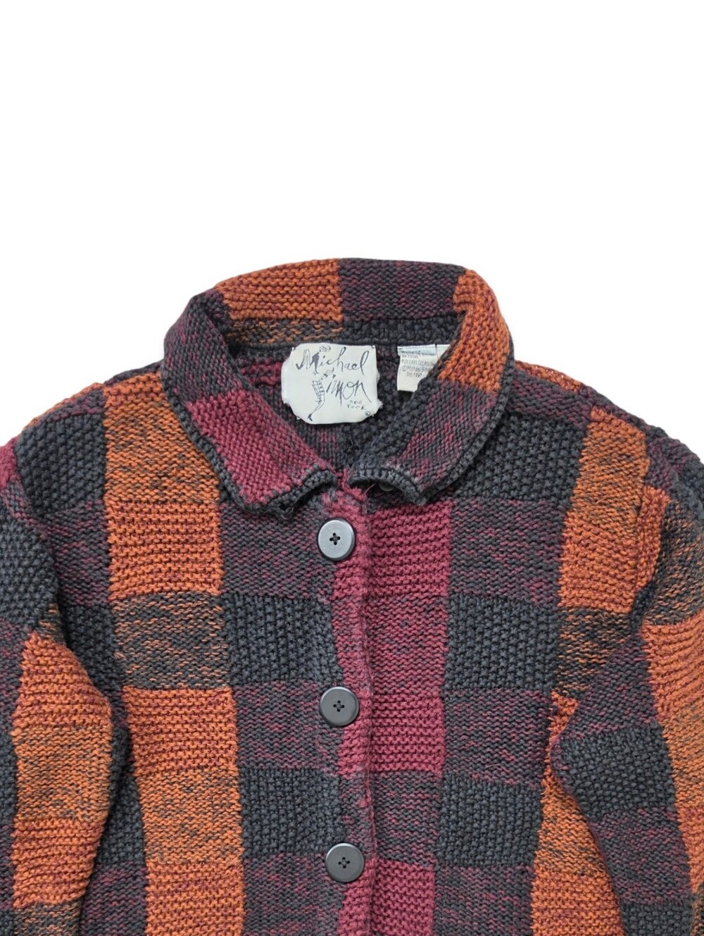 Michael Simon Patchwork Knit Button-Up Cardigan Earth Tone Button-Up Sweater - Picture 2 of 13